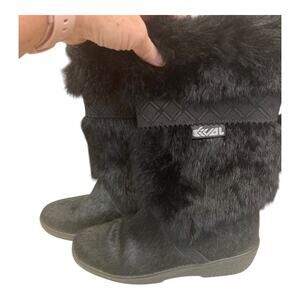 Deborah Black Fur Boots with 100% Wool Sherpa Interior Italy Size 37‎
